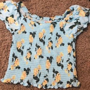 Justice cinch smocked blue and yellow flower top